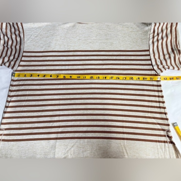 MAX STUDIO Beige and tan Striped Short Sleeve Top size L - Picture 7 of 15